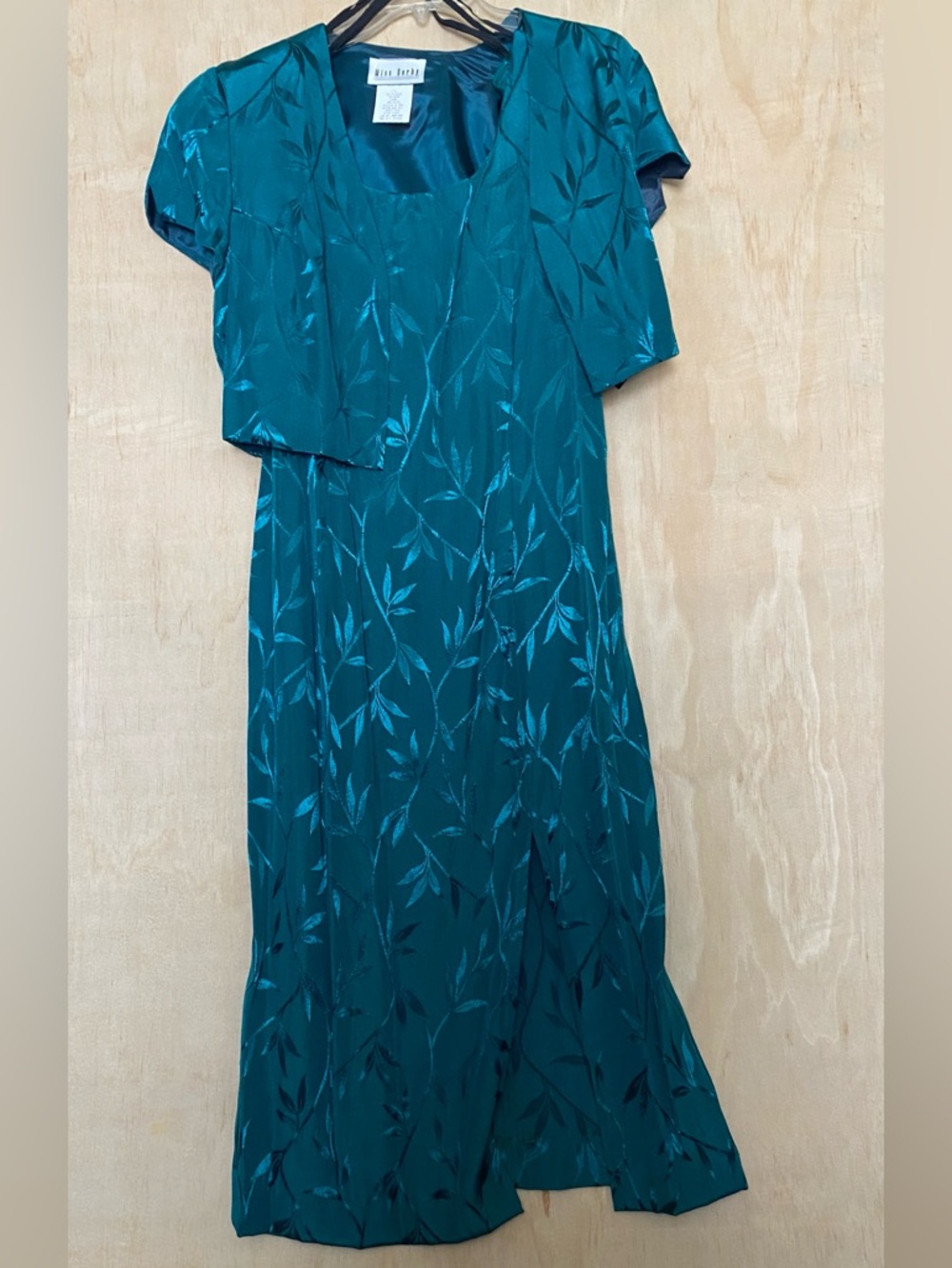 Teal Floral Satin Dress with Matching Jacket